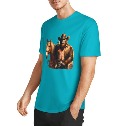 Bigfoot - Sasquatch Cowboy w Horse Short Sleeve Cotton T-Shirt