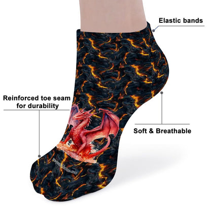 Dragons on Lava, 8” Poly Ankle Socks