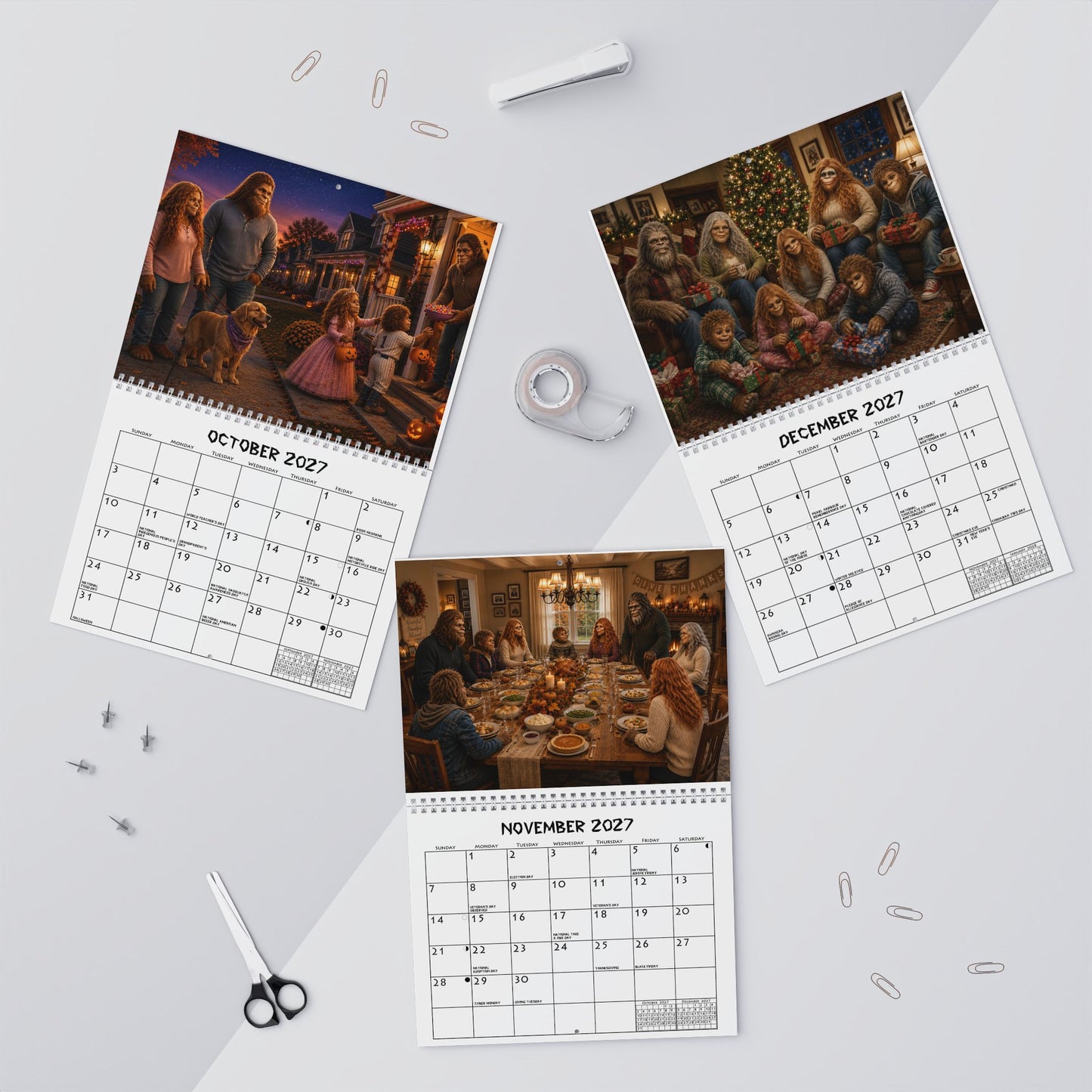 Bigfoot & Family 2027 Spiral Spine Wall Calendar