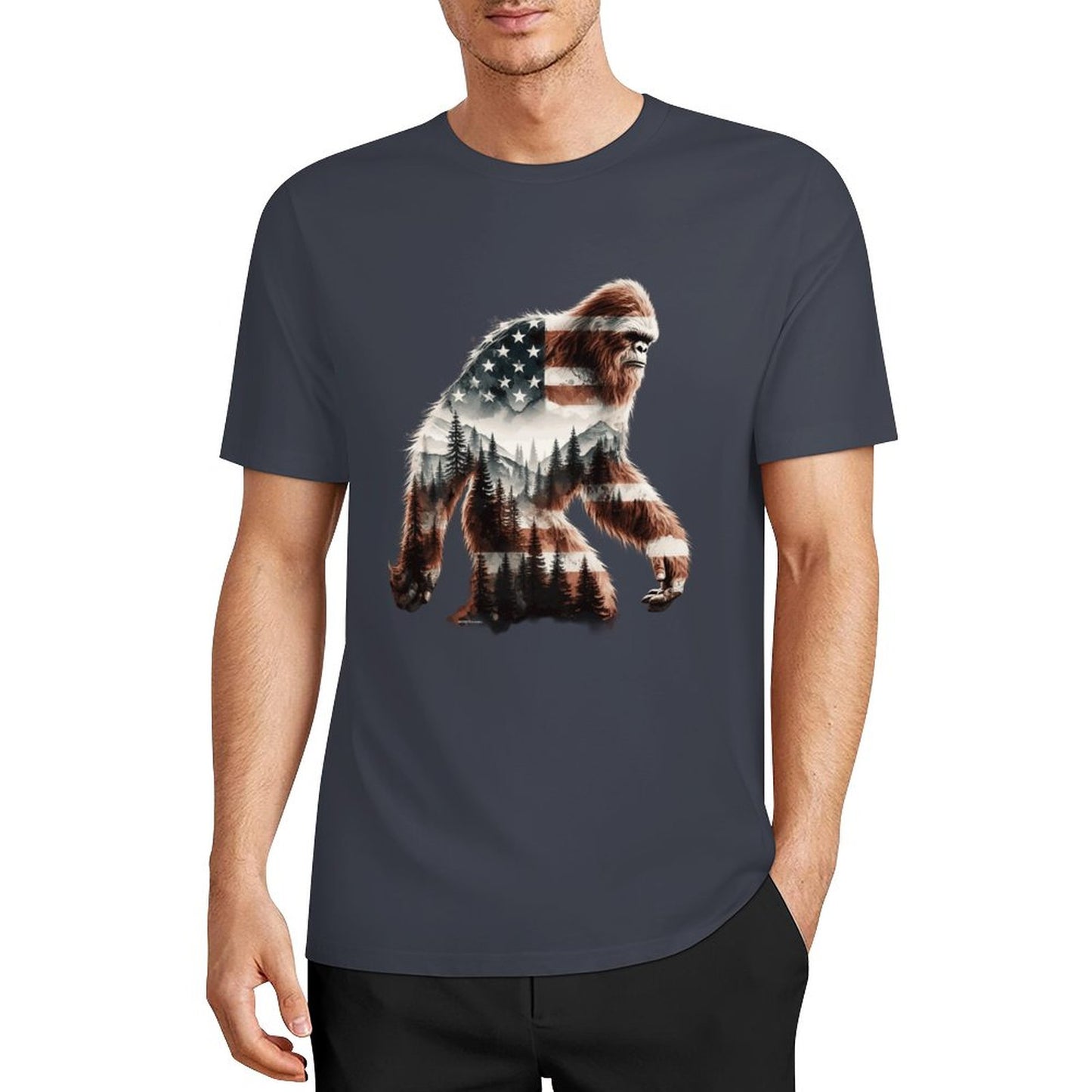 Bigfoot - Sasquatch Flag Scenery Cotton Unisex Long Sleeve T-shirt