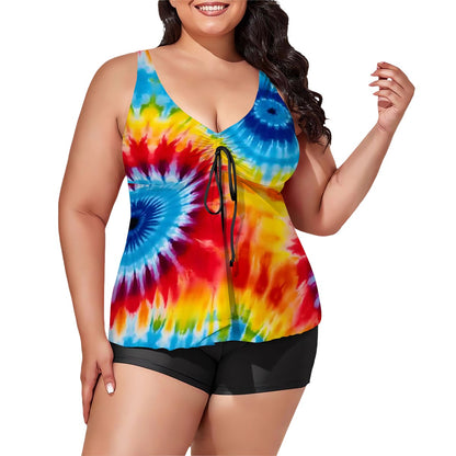 10 Tie Dye Designs, Plus Sized Women’s Two Piece Tankini Swimsuit