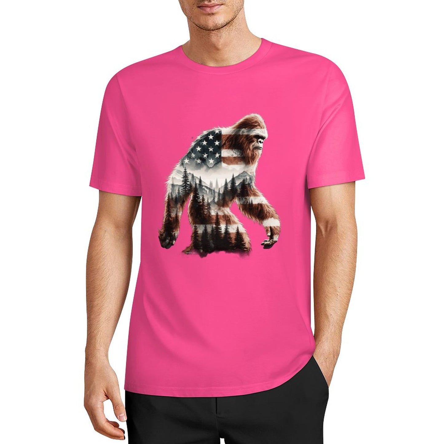 Bigfoot - Sasquatch Flag Scenery Cotton Unisex Long Sleeve T-shirt
