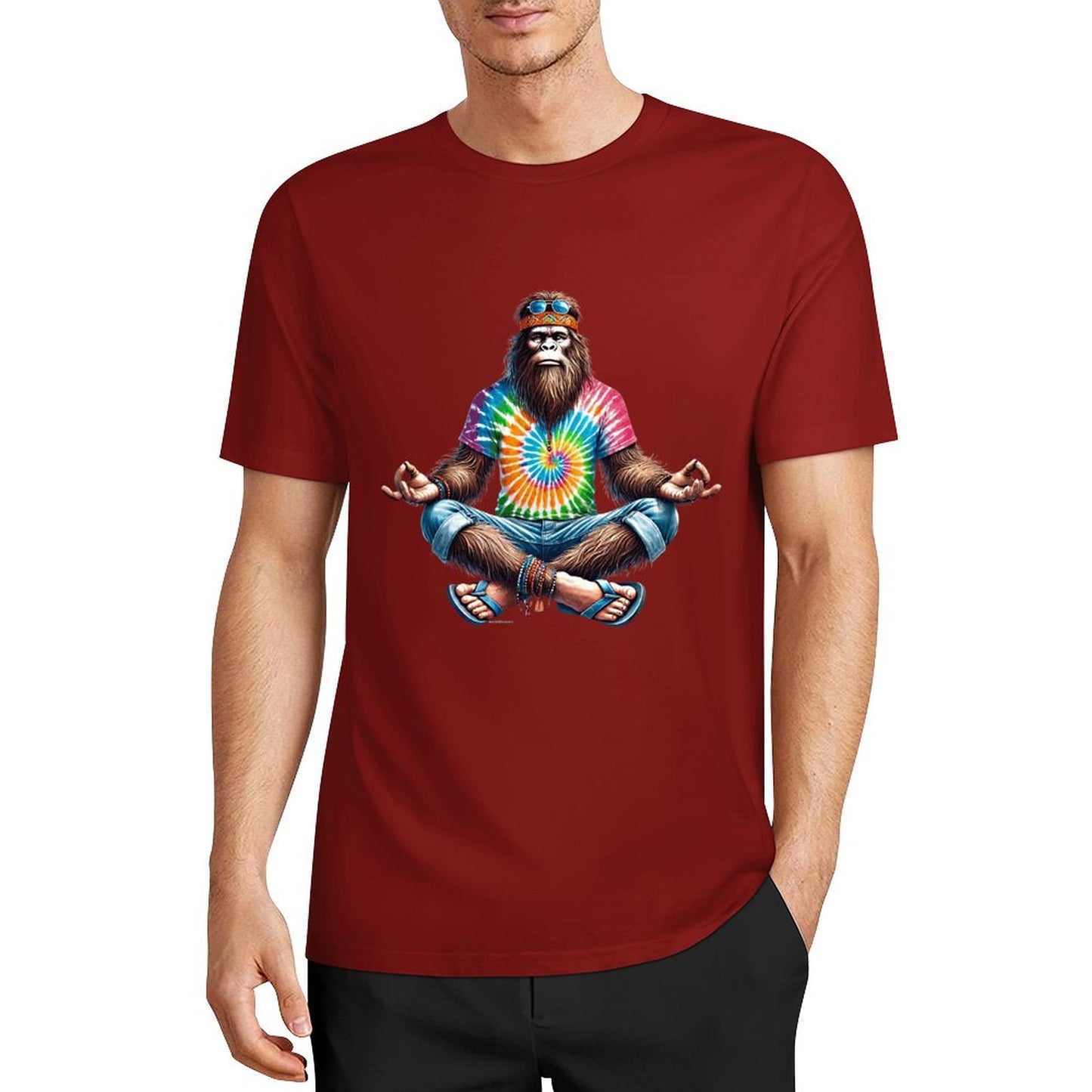 Bigfoot - Sasquatch Hippie Yoga Short Sleeve Cotton T-Shirt