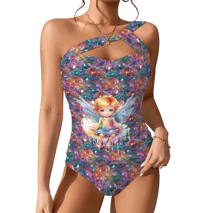 Baby Angel on Bubbles, Women One Shoulder Tankini, Two Piece