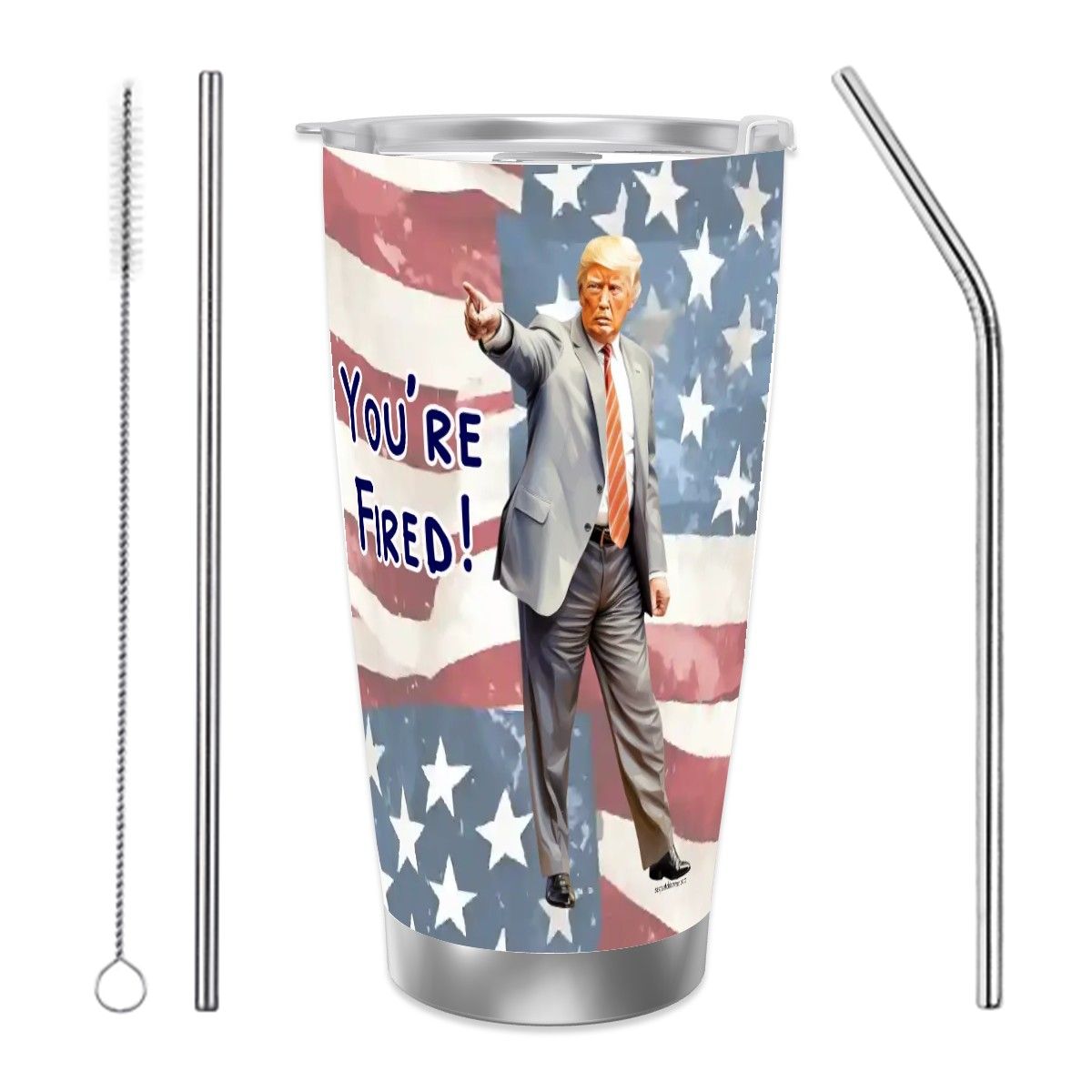 Trump "Your Fired!", Themed 40 oz Travel Coffee Mug with a Straw