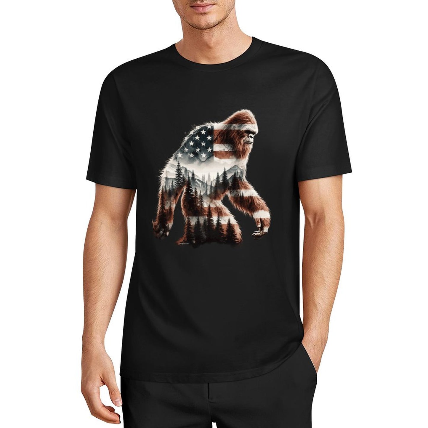 Bigfoot - Sasquatch Flag Scenery Cotton Unisex Long Sleeve T-shirt