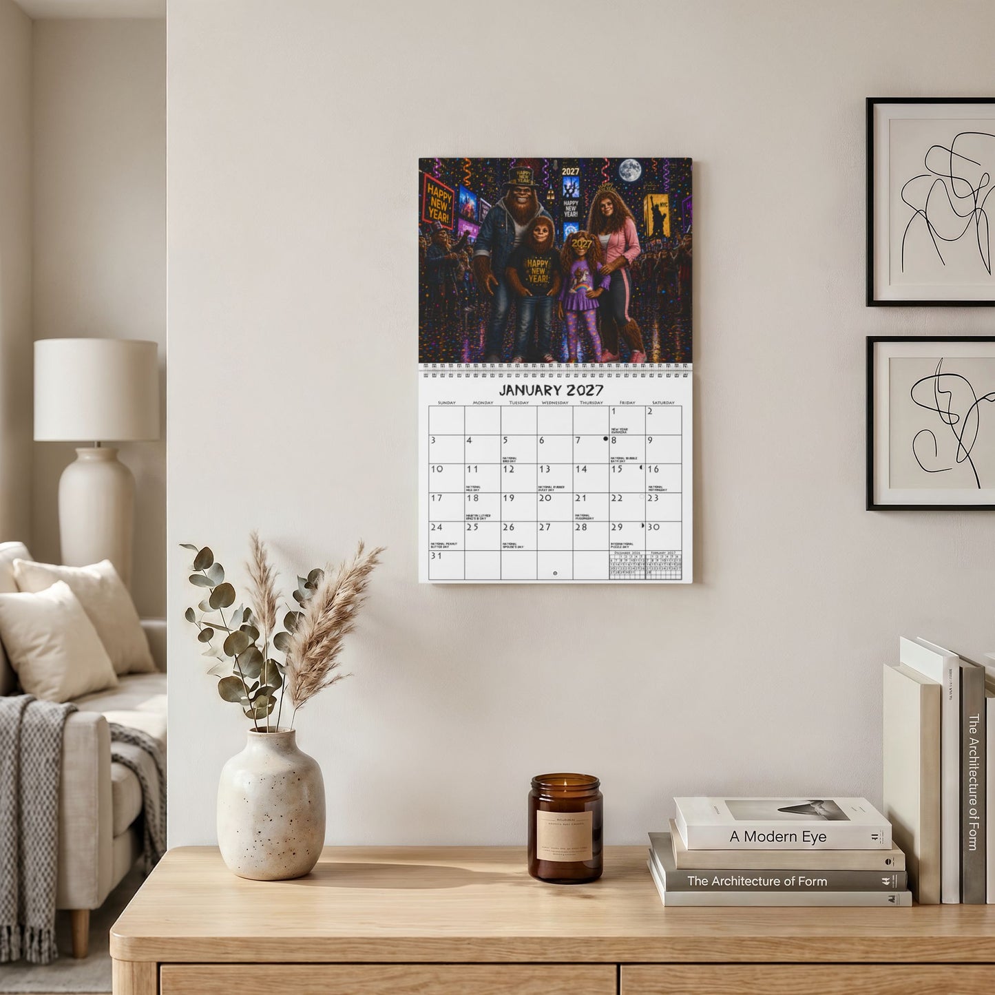 Bigfoot & Family 2027 Spiral Spine Wall Calendar