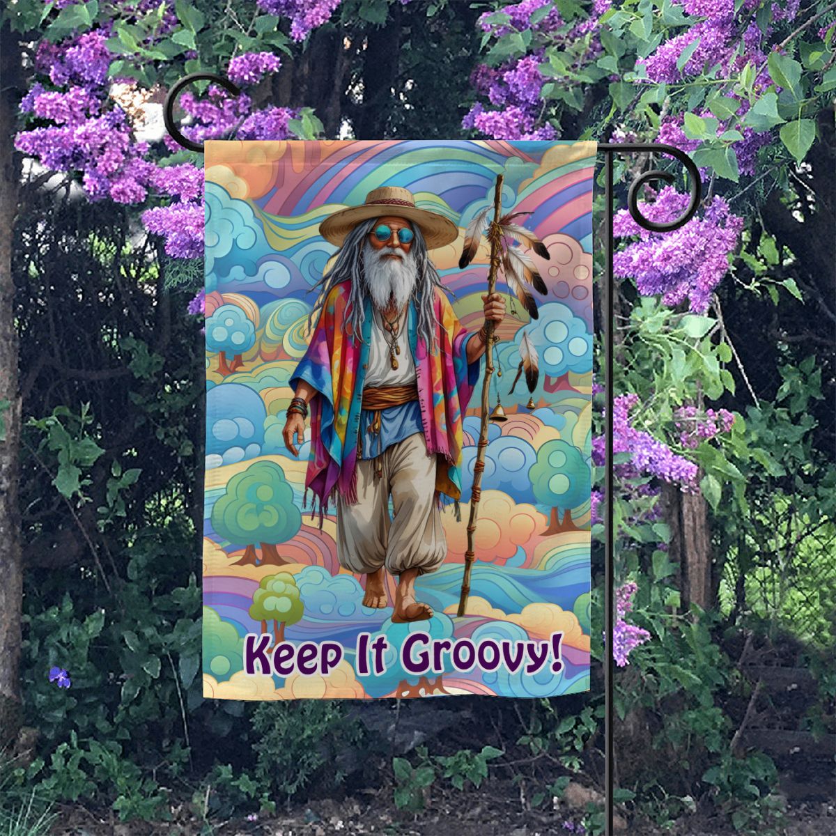 Hippie Couple, "Keep It Groovy", Garden Flag 12"x18" (Made in USA)