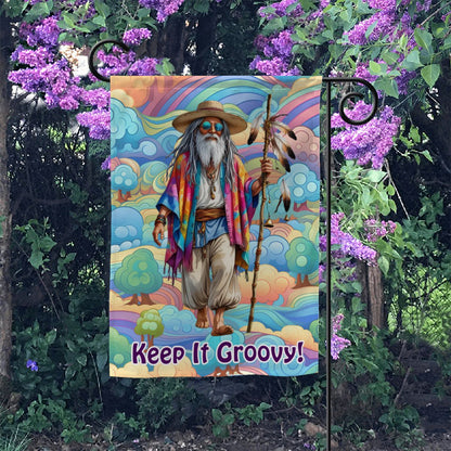 Hippie Couple, "Keep It Groovy", Garden Flag 12"x18" (Made in USA)