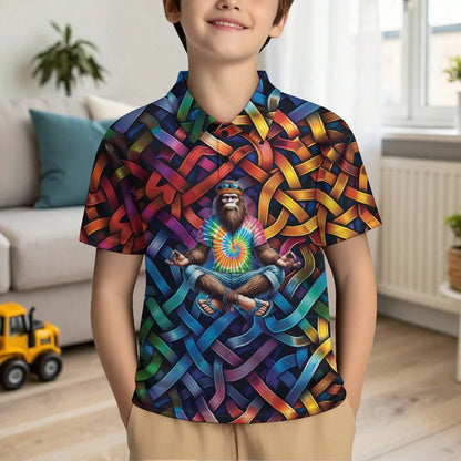 Hippie Yoga Bigfoot / Sasquatch, Kids Button Down Polo Shirt