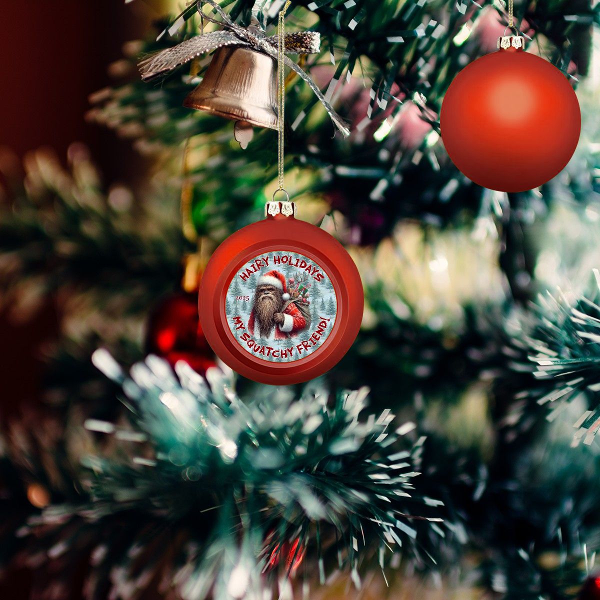 Bigfoot Sasquatch Santa "Hairy Holidays..", Christmas Ball Ornaments