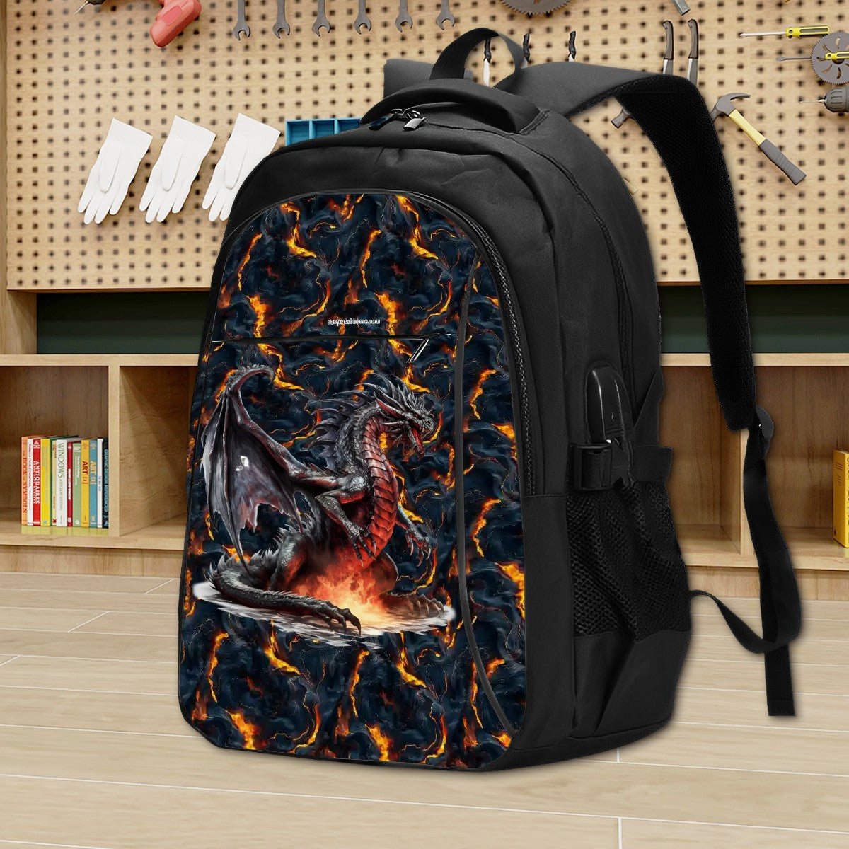 Fire Dragon, Large Capacity, Oxford Travel, Laptop Bag with USB Charger