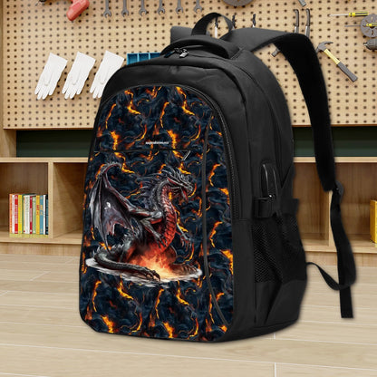 Fire Dragon, Large Capacity, Oxford Travel, Laptop Bag with USB Charger