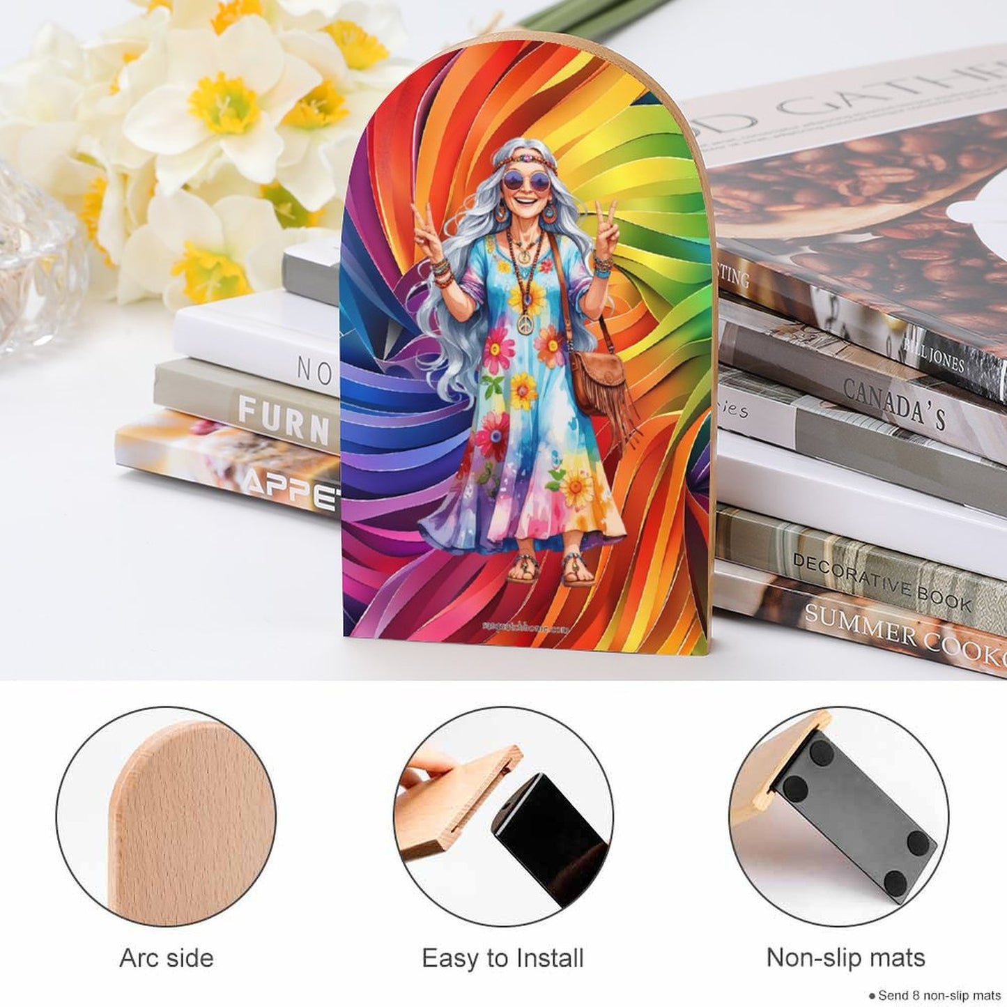 Hippie Lady, Wood Bookends