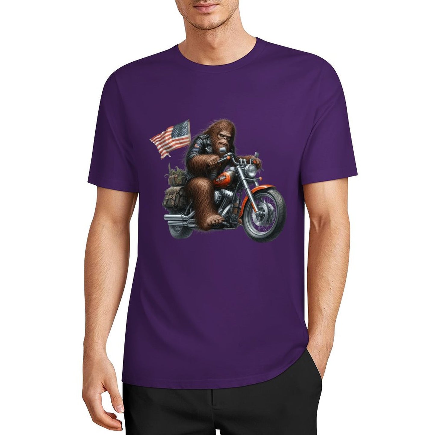 Bigfoot - Sasquatch on Motorcycle Short Sleeve Cotton T-Shirt