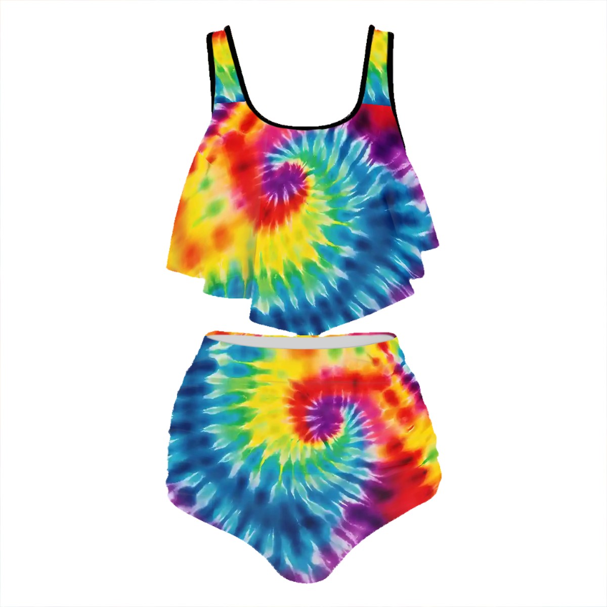 19 Beautiful Tie Dye Designs -Plus Size Women Bikini Flowy Ruffle Top Swimsuit