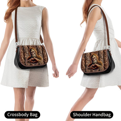 Bigfoot / Sasquatch Love, Leather Shoulder Bag / Purse
