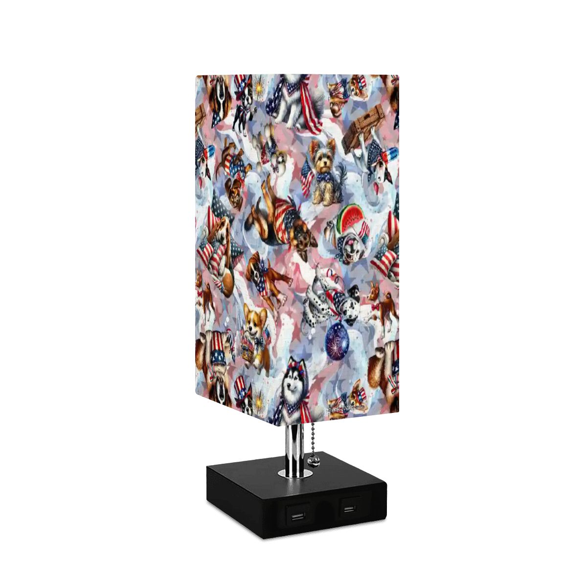 8 Patriot Designs, Square Table Lamp with USB Ports, Charger