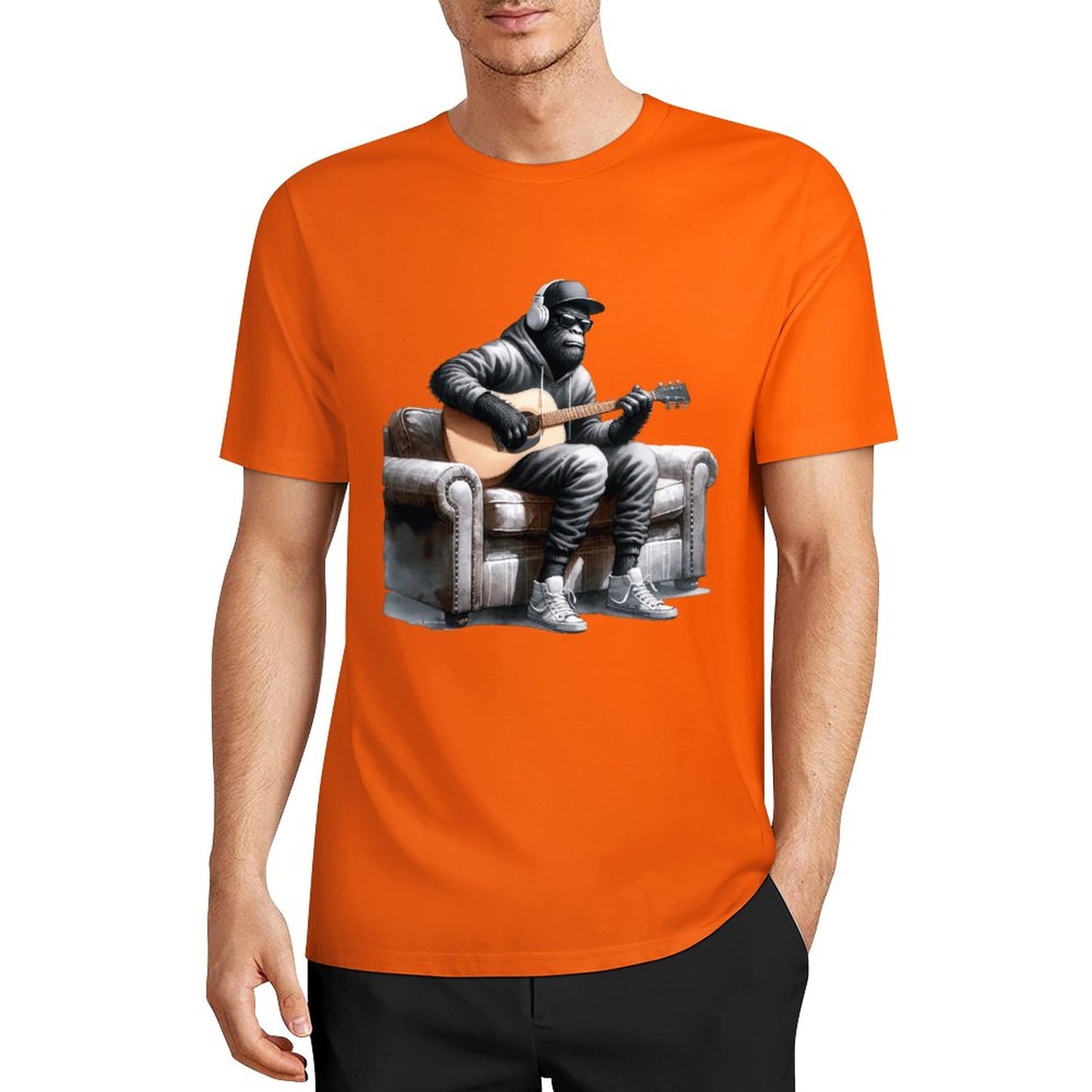 Bigfoot - Sasquatch Play Guitar Short Sleeve Cotton T-Shirt