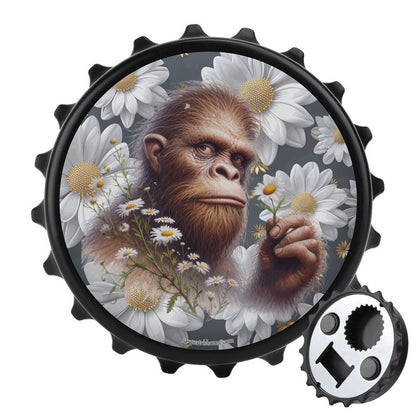 Bigfoot / Sasquatch Daisies, 3” Magnetic Can Opener / Coaster / Fridge Decor