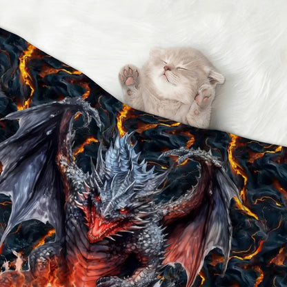 Dragon on Lava, Fluffy, Soft Dog Blanket