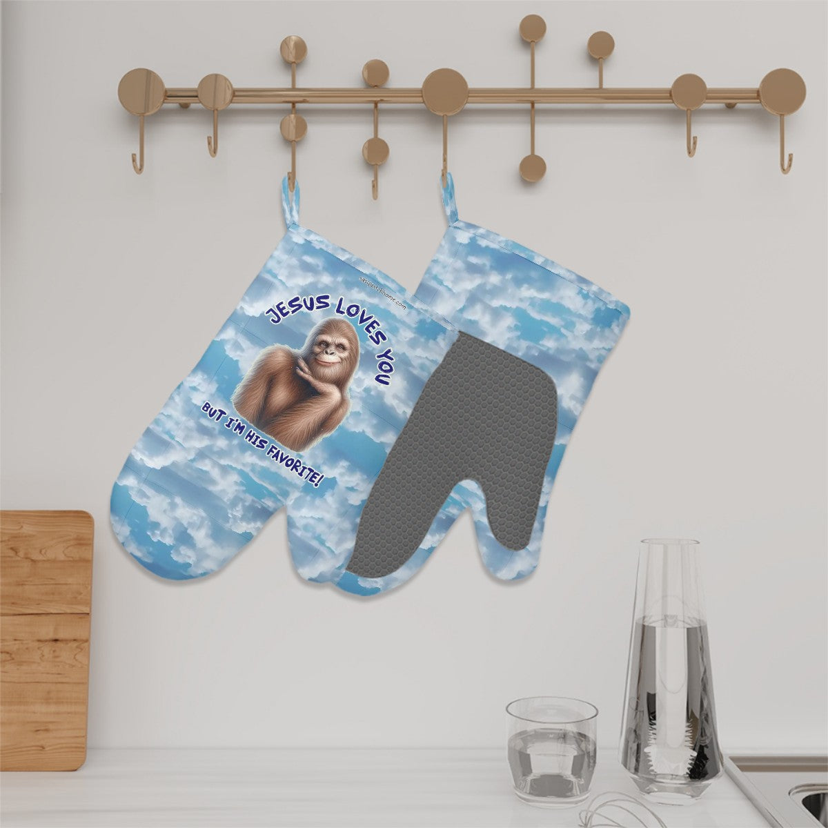 Set of 2 Silicone Heat Resistant Oven Mitts - "Jesus Loves You..."