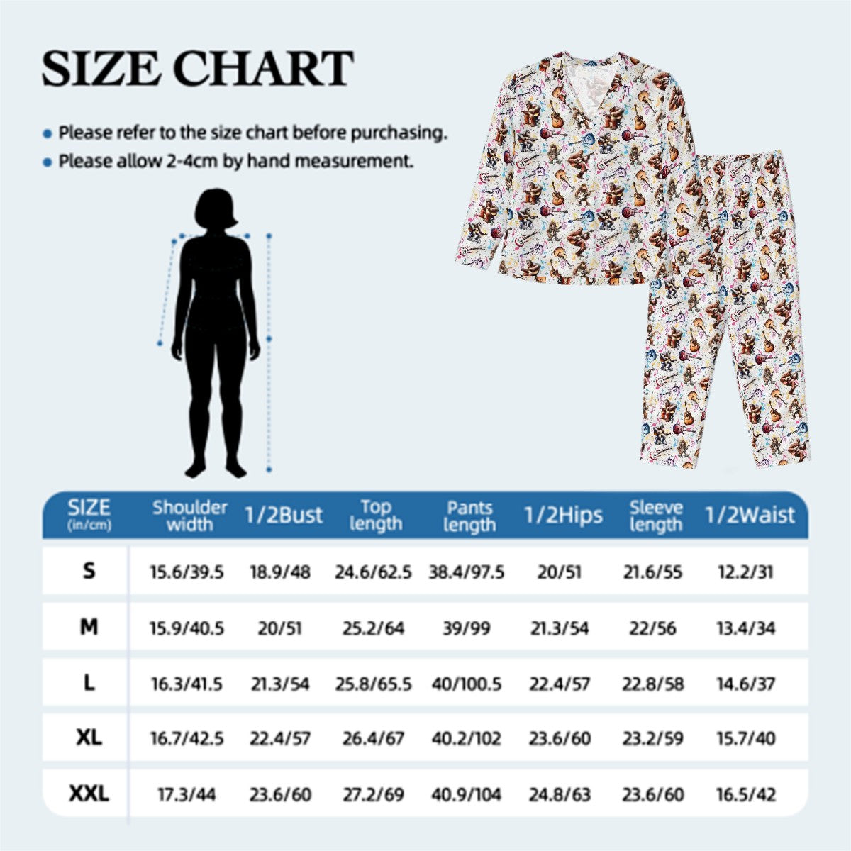 Bigfoot Sasquatch Playing Guitar Women’s Long Sleeved Pajama Set