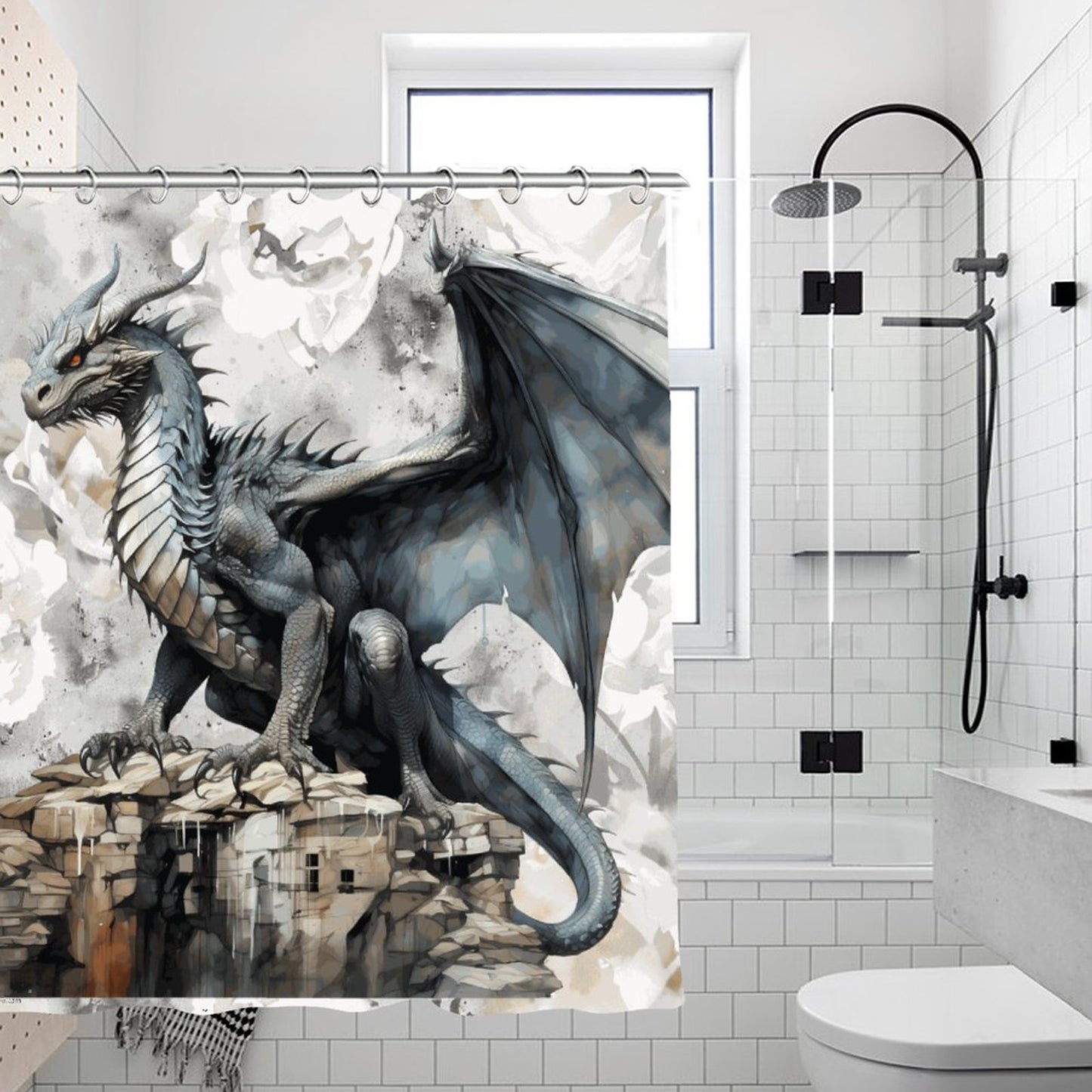 Earth Dragon, Waterproof Polyester Shower Curtain – Made in the USA – 70.8x70.8”