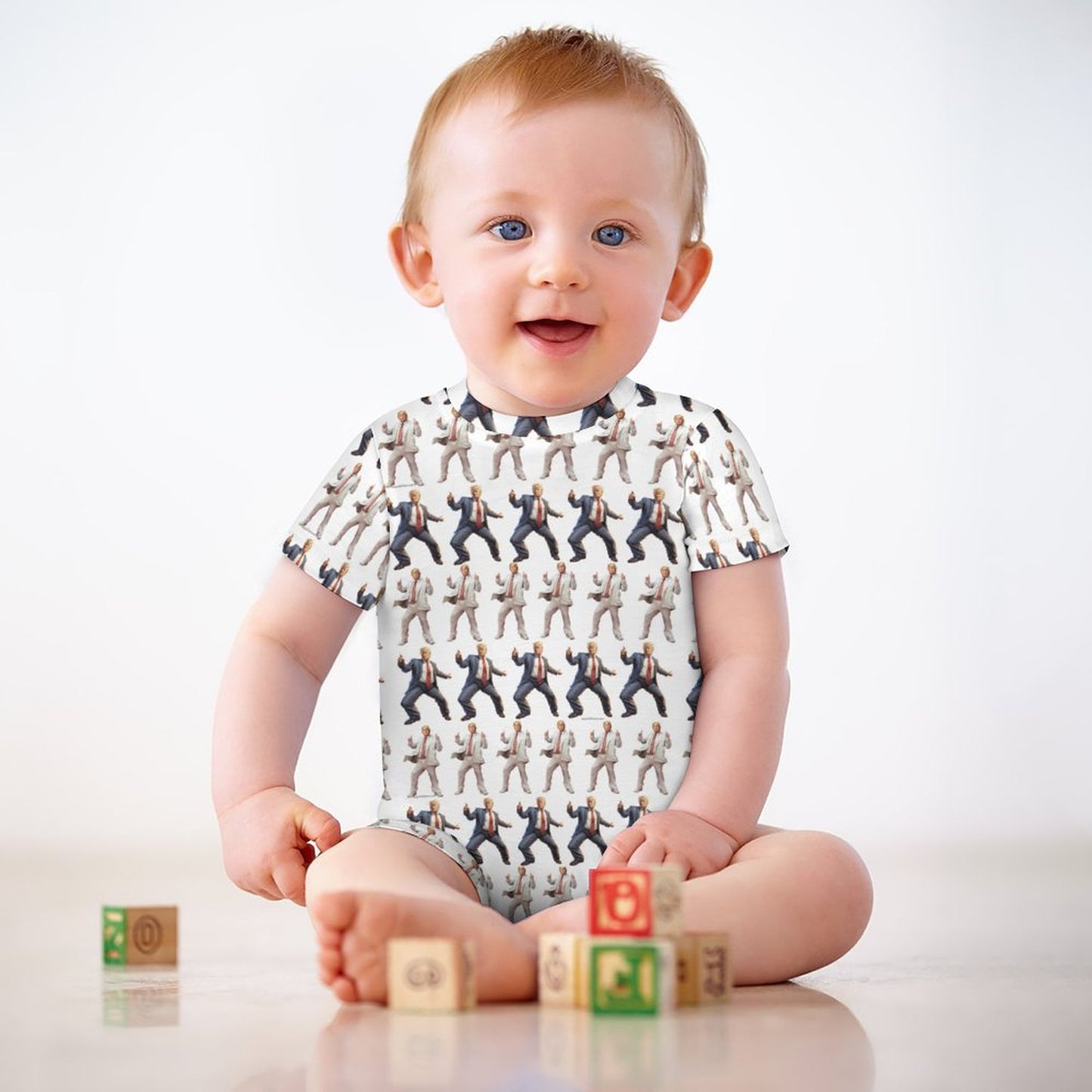 16 Donald Trump Designs, Faux Cotton Short Sleeve Baby Bodysuit Romper