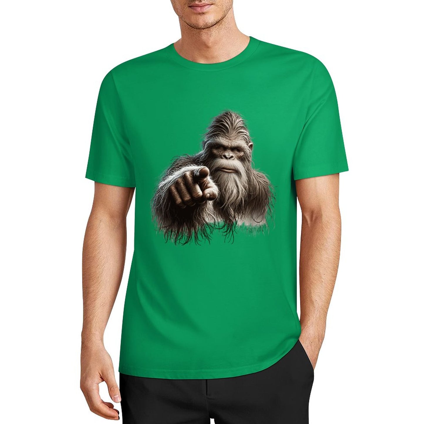 Bigfoot - Sasquatch Pointing Short Sleeve Cotton T-Shirt