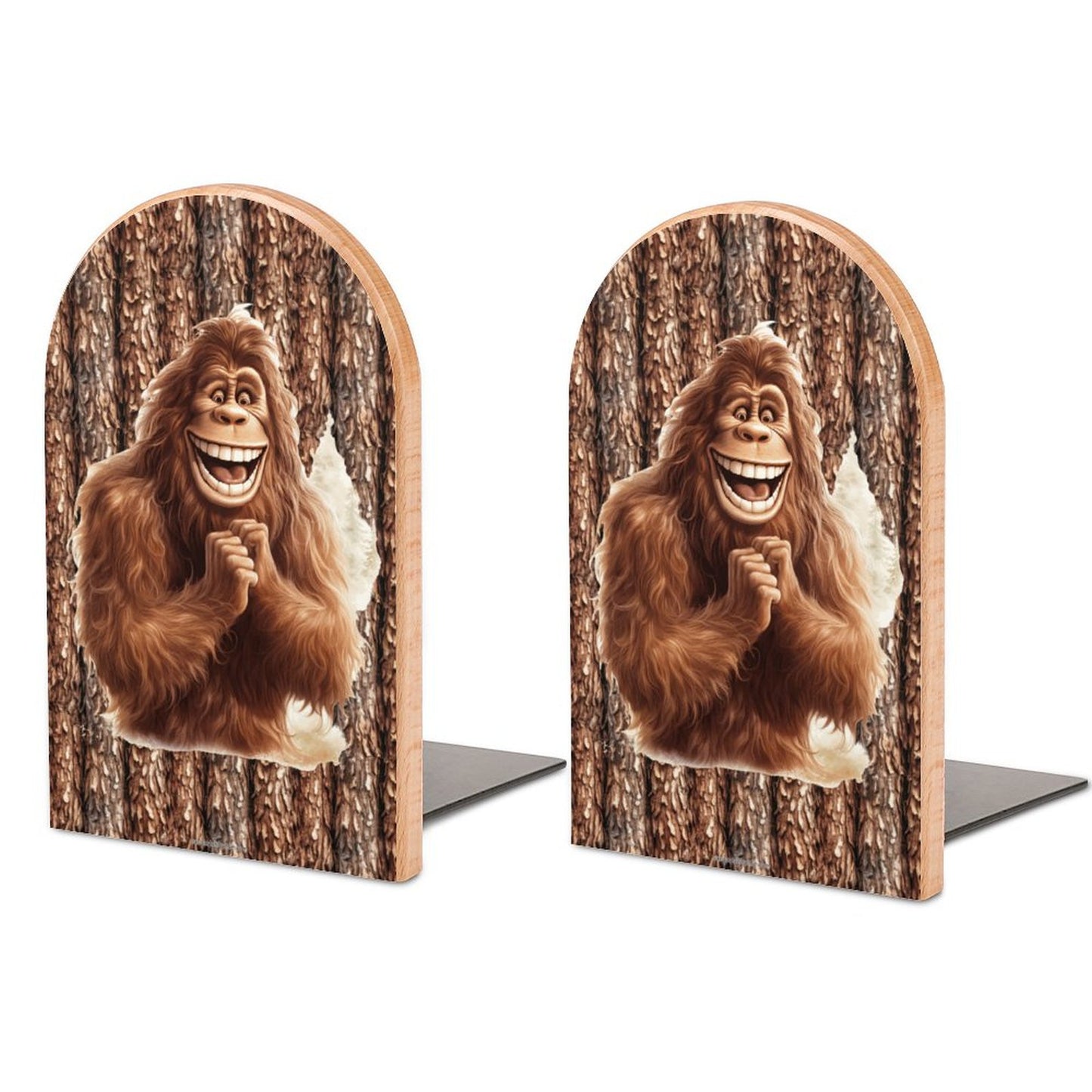 Happy Bigfoot Sasquatch Wood Bookends