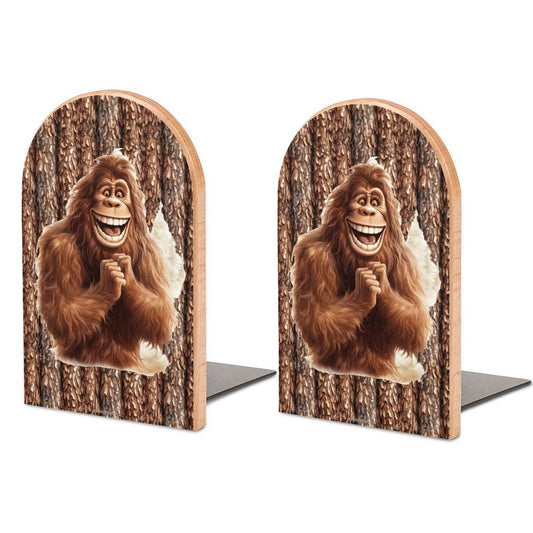 Happy Bigfoot Sasquatch Wood Bookends