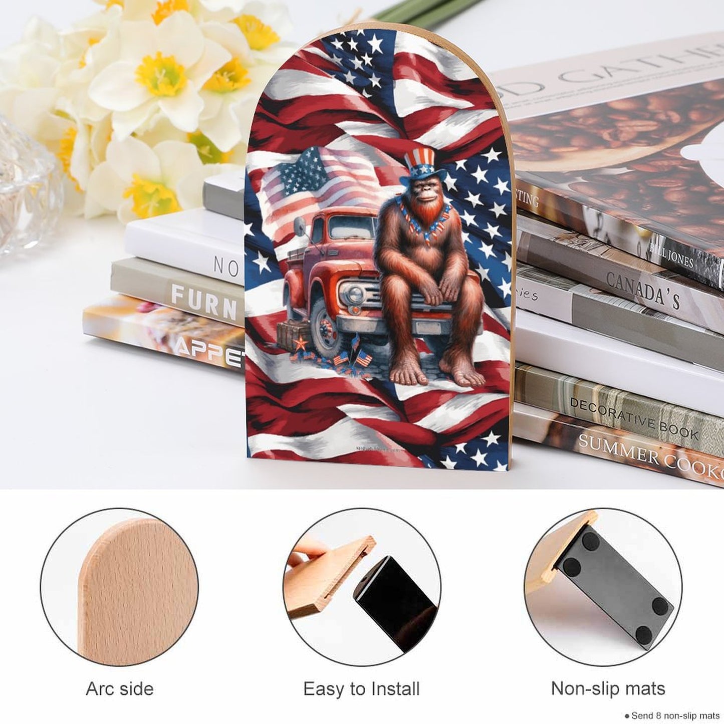 Patriot Sasquatch / Bigfoot, Wood Bookends