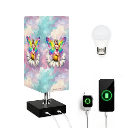 Fairy, Square Table Lamp with USB Ports, Charger