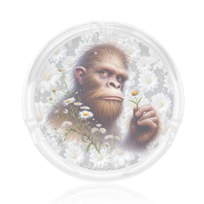 3 .3" Round, Lead Free Glass Ashtray - Sasquatch, Bigfoot, Daisies