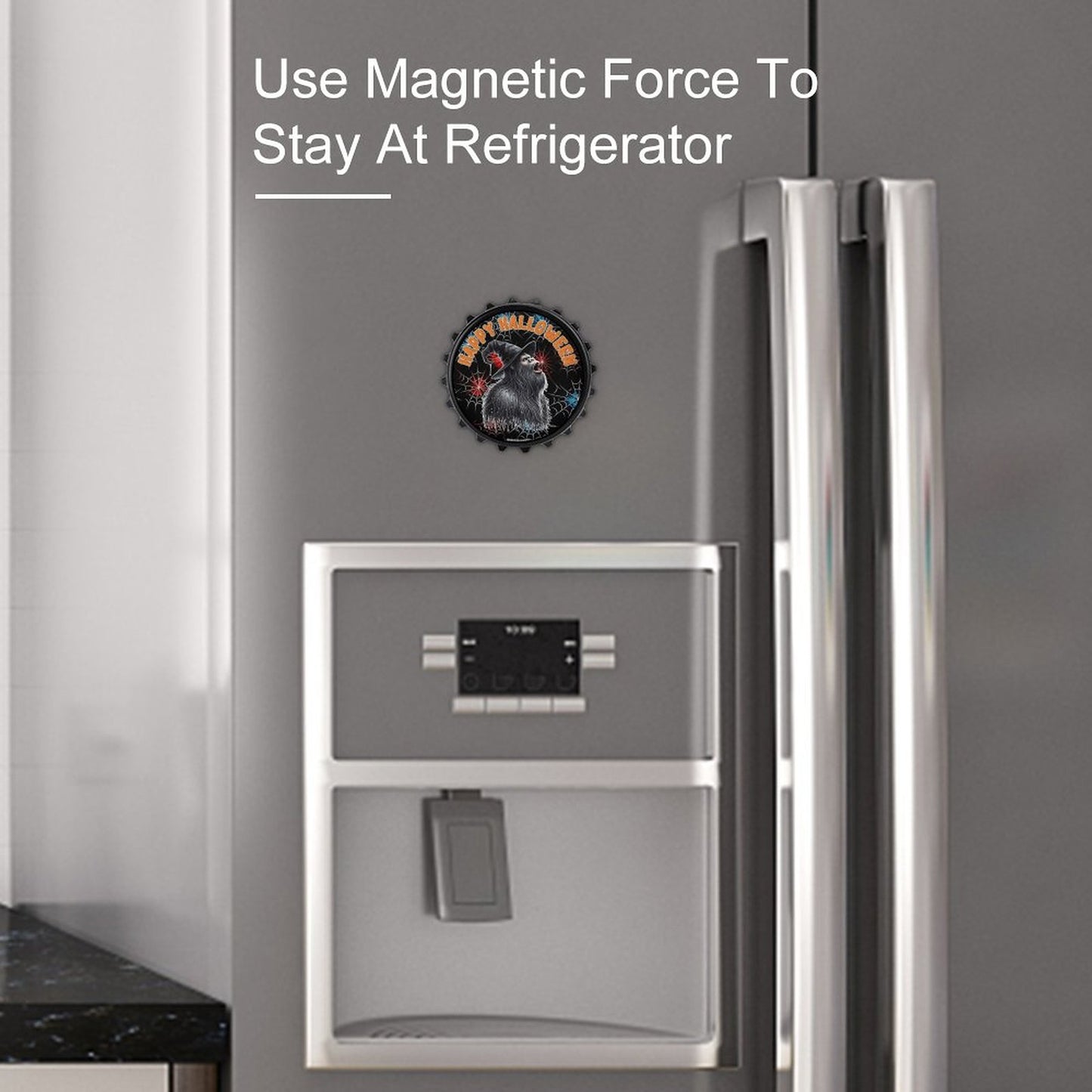 Bigfoot / Sasquatch "Happy Halloween", 3” Magnetic Can Opener / Coaster / Fridge Decor