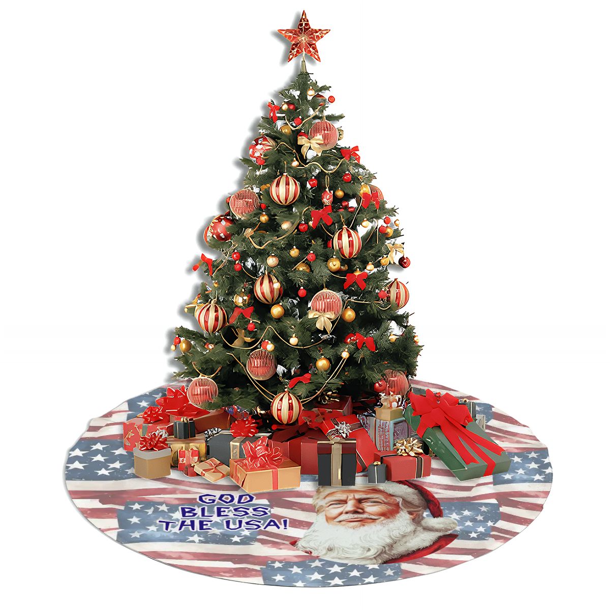 Donald Trump "God Bless USA" Plush Christmas Tree Skirt – 3 Sizes