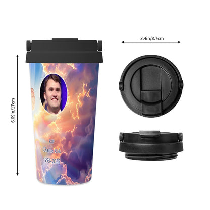 Charlie Kirk Memorial, Insulated Coffee Mug with Lid & Carry Handle (17oz)