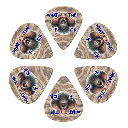 6 Guitar Picks with Keychain Snap Pick Wallet- Bigfoot / Sasquatch "WTF"  – 3 Thicknesses