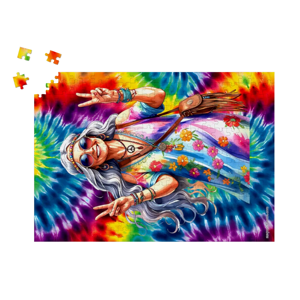 Old Hippie Lady, Jigsaw Puzzles, 4 Sizes