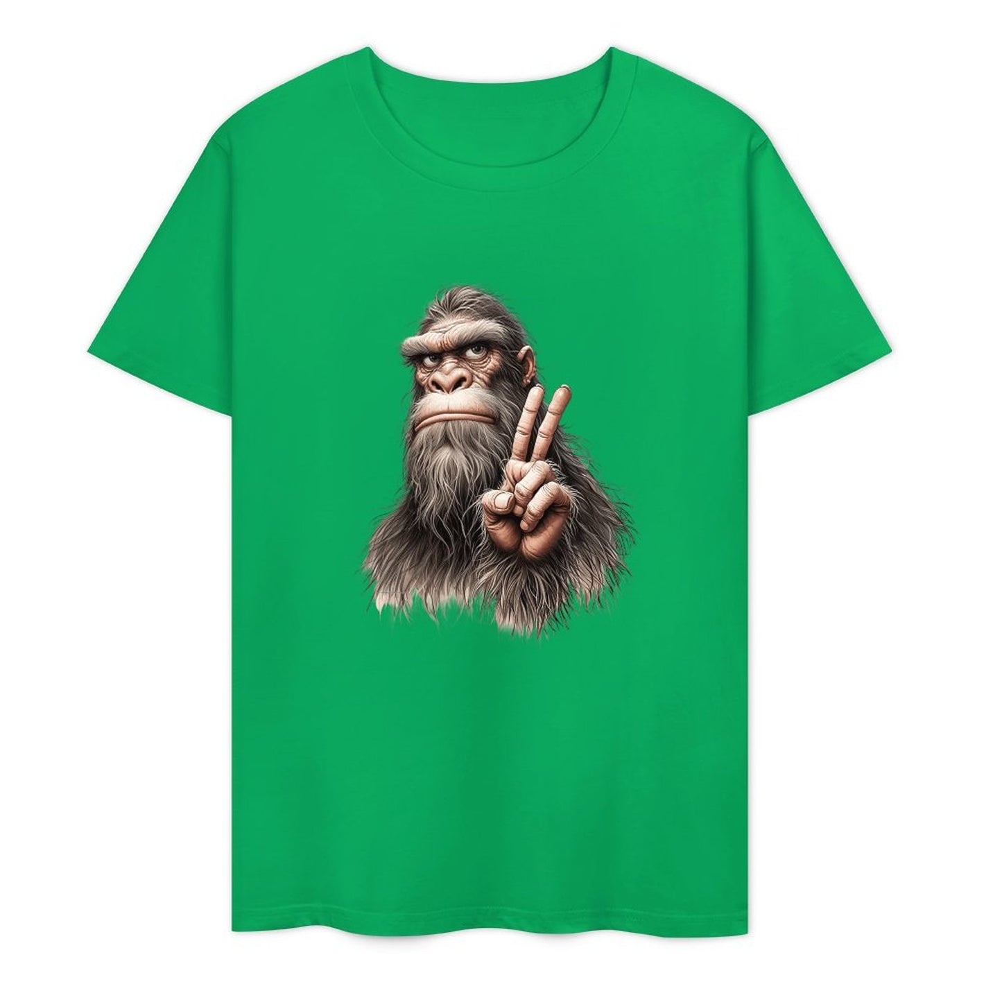 Bigfoot - Sasquatch Peace Hand Short Sleeve Cotton T-Shirt