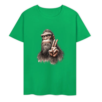 Bigfoot - Sasquatch Peace Hand Short Sleeve Cotton T-Shirt