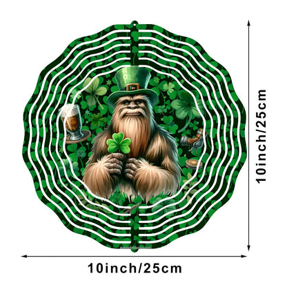 St Patrick Bigfoot, Sasquatch, US Made Hanging Metal 3D Wind Spinner, Ornament