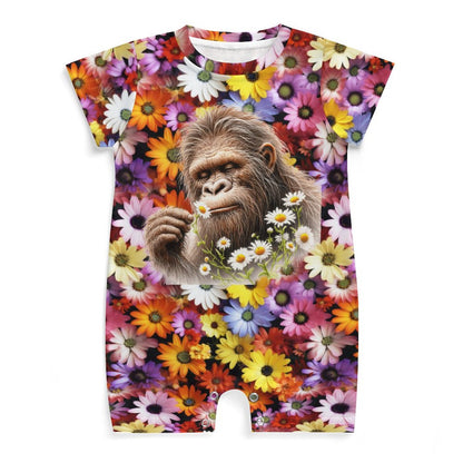 Bigfoot / Sasquatch Flowers, Faux Cotton Short Sleeve Baby Bodysuit Romper