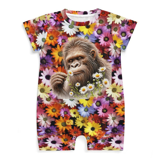 Bigfoot / Sasquatch Flowers, Faux Cotton Short Sleeve Baby Bodysuit Romper