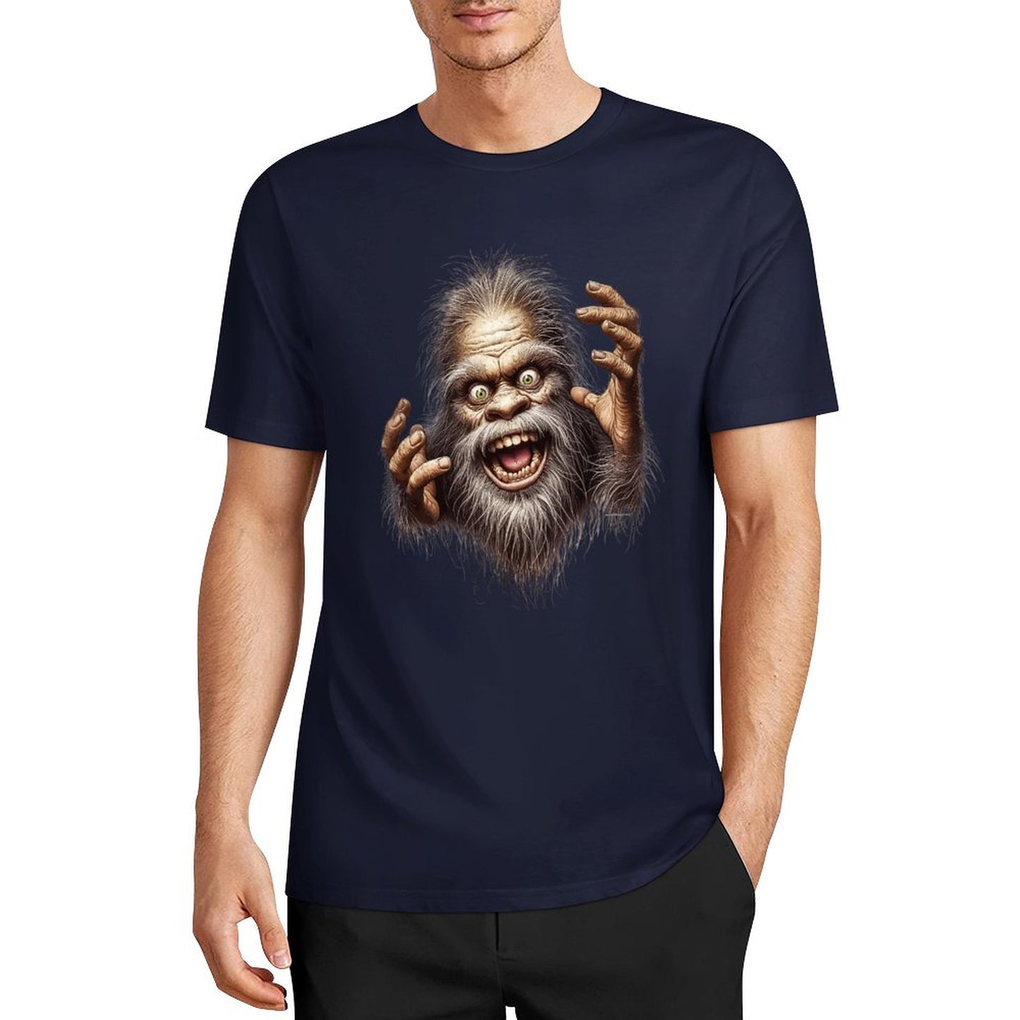 Bigfoot - Sasquatch Crazy Hands Short Sleeve Cotton T-Shirt