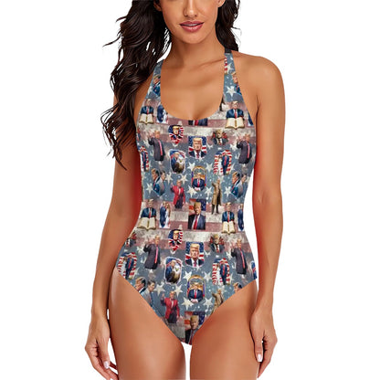 20 Donald Trump Designs, Cross-Back One Piece Swimsuit