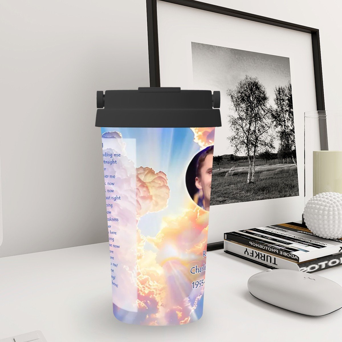 Charlie Kirk Memorial, Insulated Coffee Mug with Lid & Carry Handle (17oz)