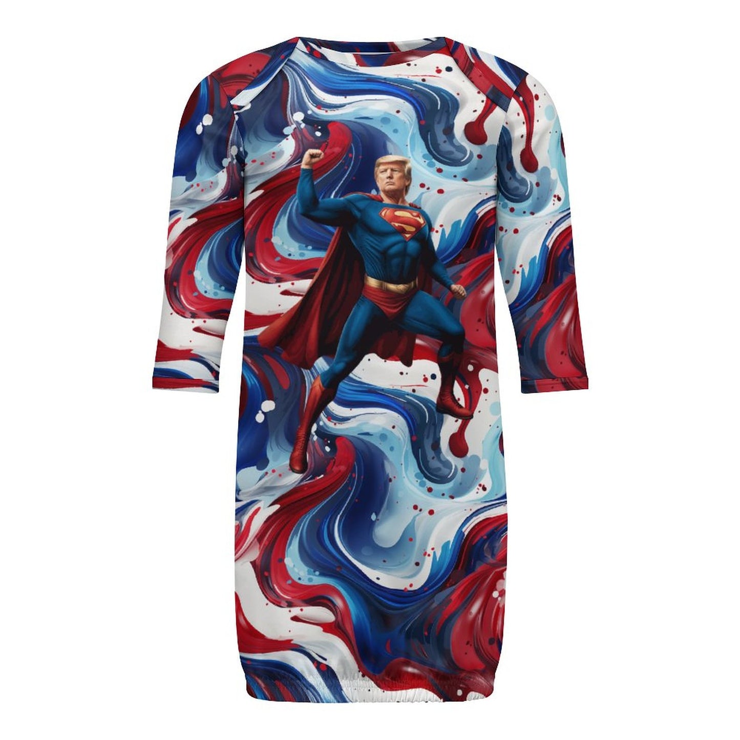Donald Trump Superman, Baby Long Sleeve Faux Cotton Sleeper Gown