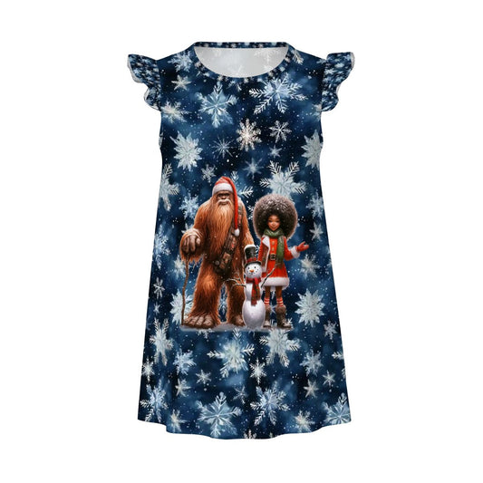 Sasquatch Santa & Girl, Girl's Flutter Sleeve Nightgown